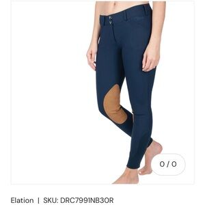 Elation Women's Navy Riding Breeches with Brown Knee Patches